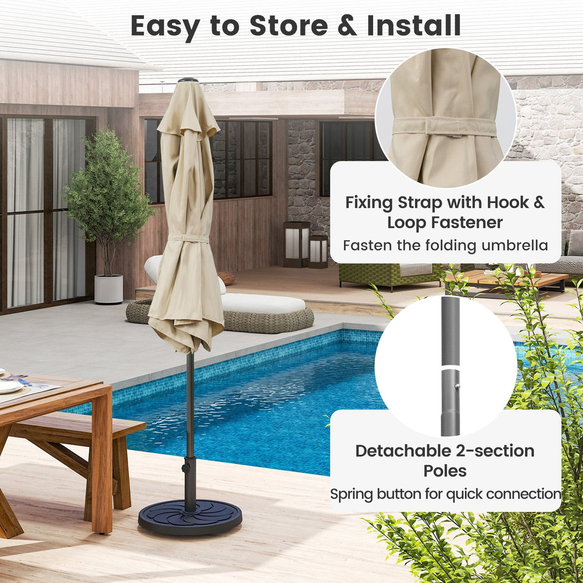 7.5 feet Outdoor Patio Heavy Duty Market Umbrella with Push Button Tilt-Beige view 6