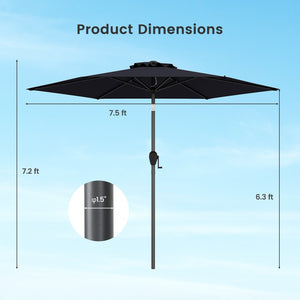 7.5 feet Outdoor Patio Heavy Duty Market Umbrella with Push Button Tilt-Black view 5