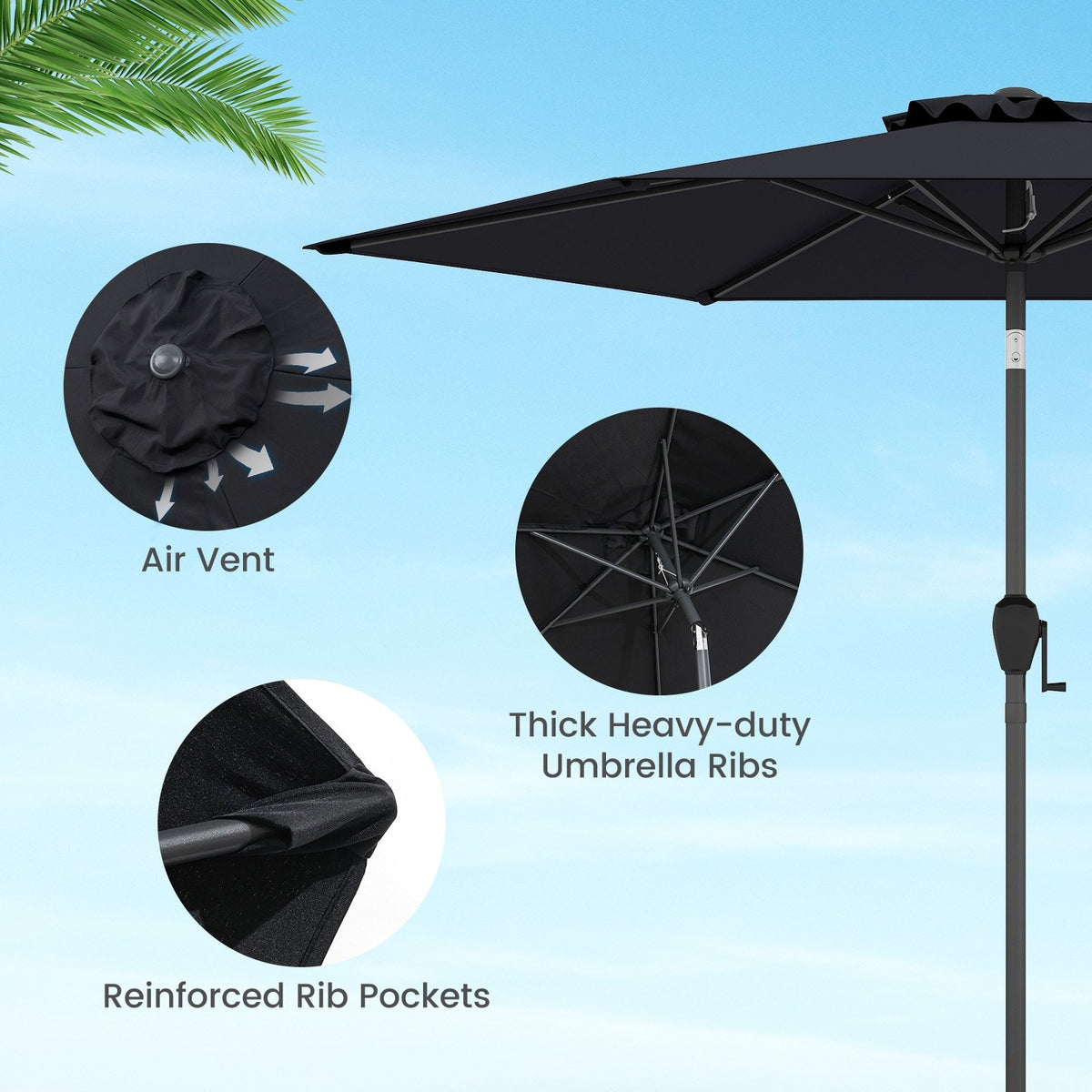 7.5 feet Outdoor Patio Heavy Duty Market Umbrella with Push Button Tilt-Black view 9
