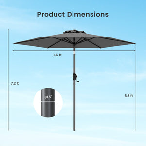 7.5 feet Outdoor Patio Heavy Duty Market Umbrella with Push Button Tilt-Gray view 5