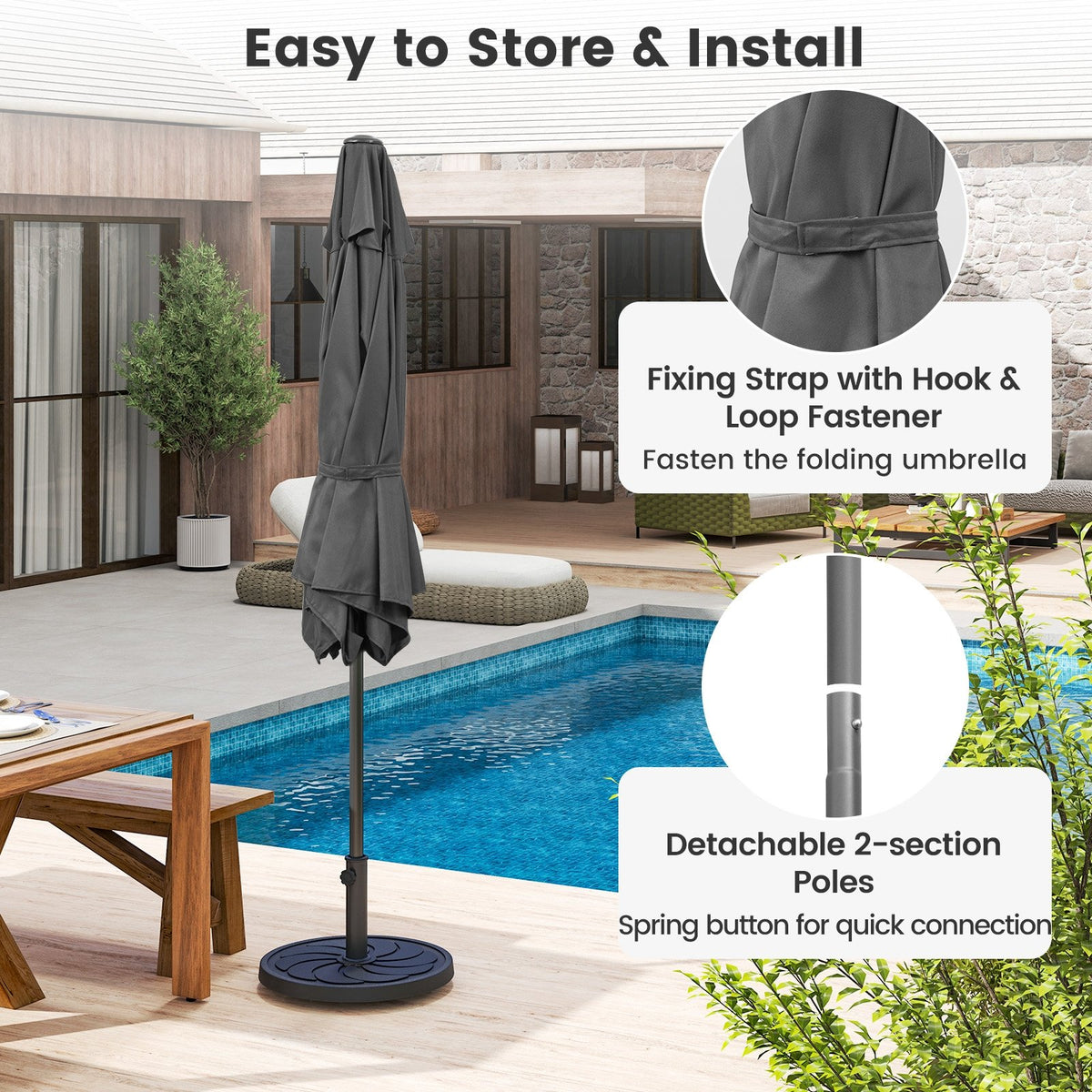 7.5 feet Outdoor Patio Heavy Duty Market Umbrella with Push Button Tilt-Gray view 6
