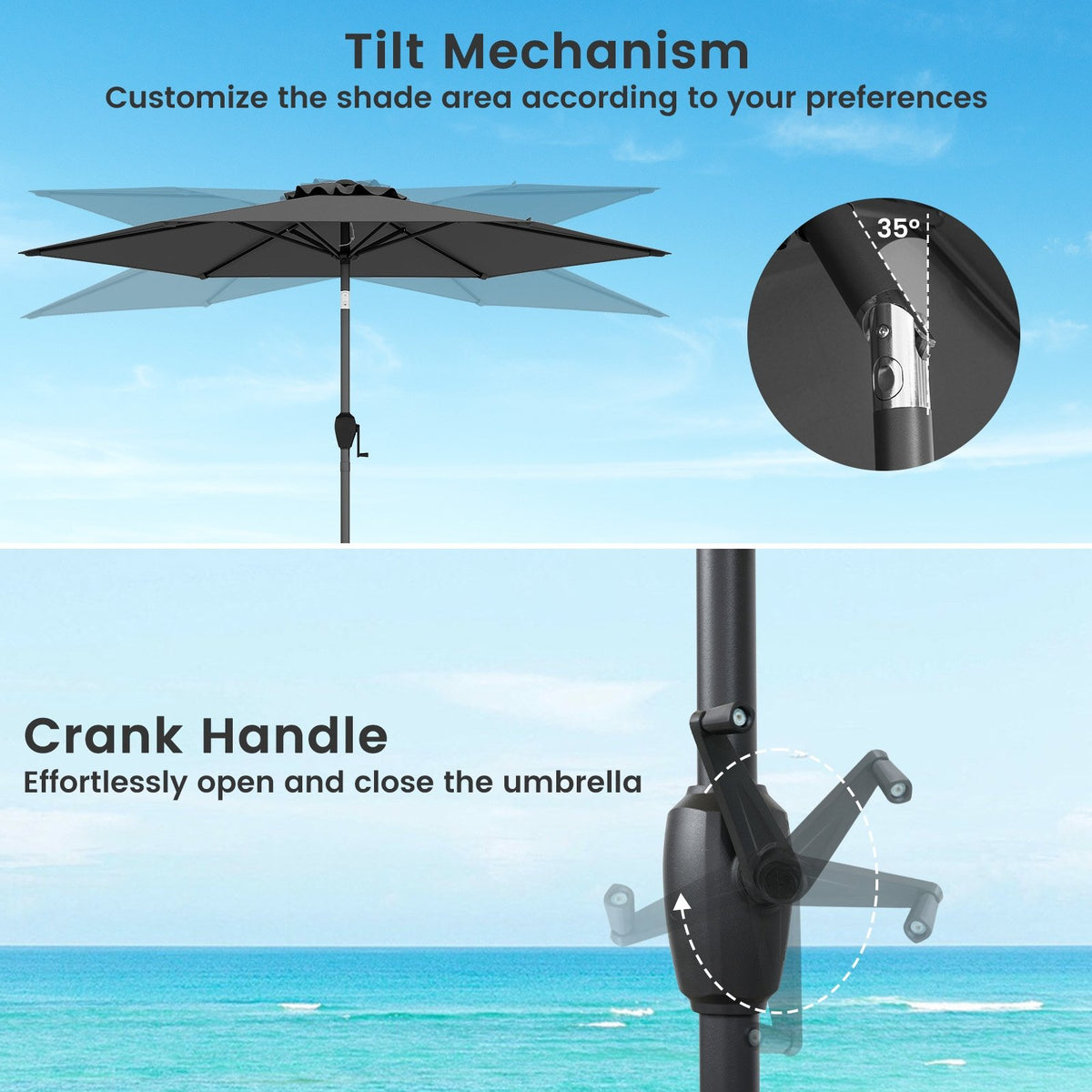 7.5 feet Outdoor Patio Heavy Duty Market Umbrella with Push Button Tilt-Gray view 7