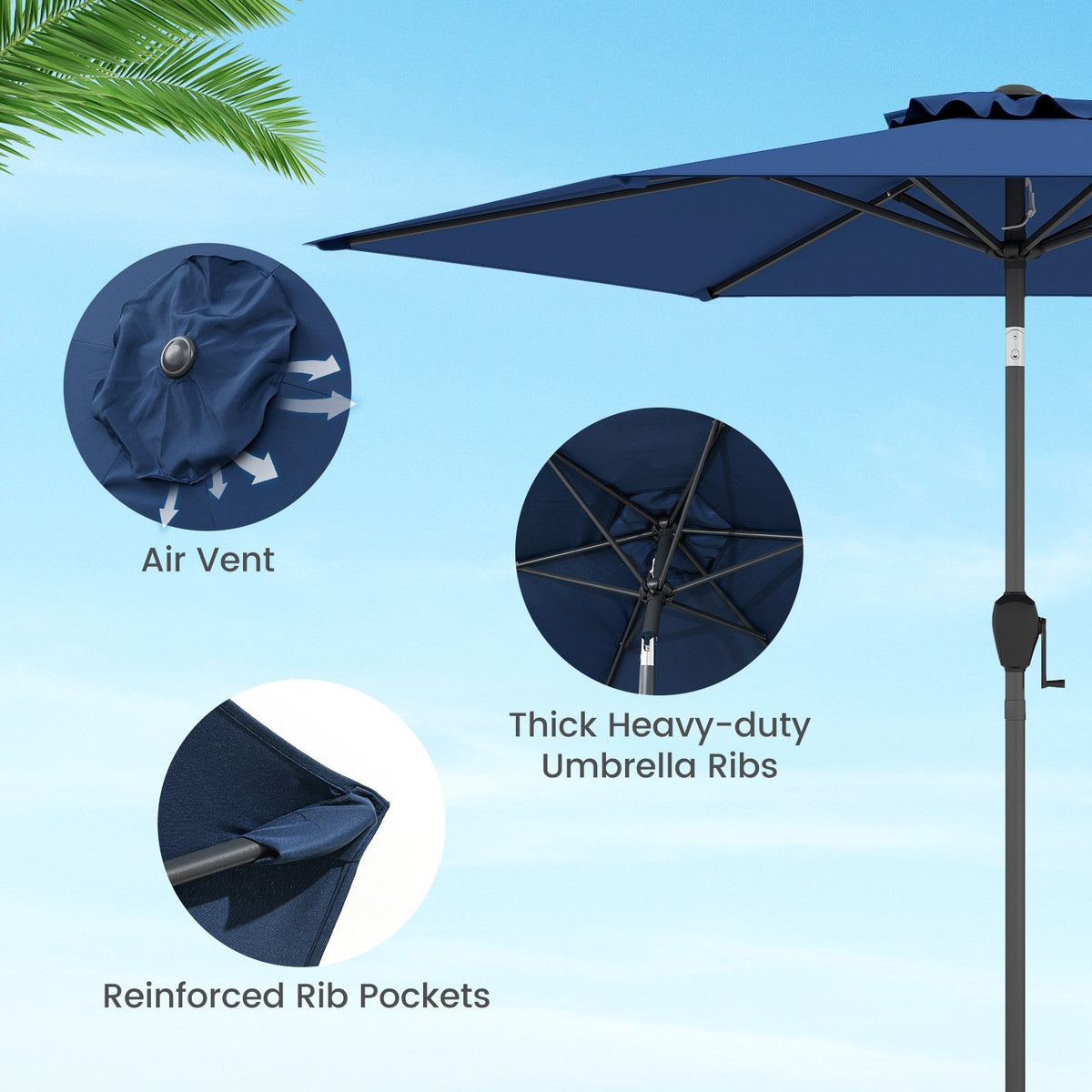 7.5 feet Outdoor Patio Heavy Duty Market Umbrella with Push Button Tilt-Navy view 9