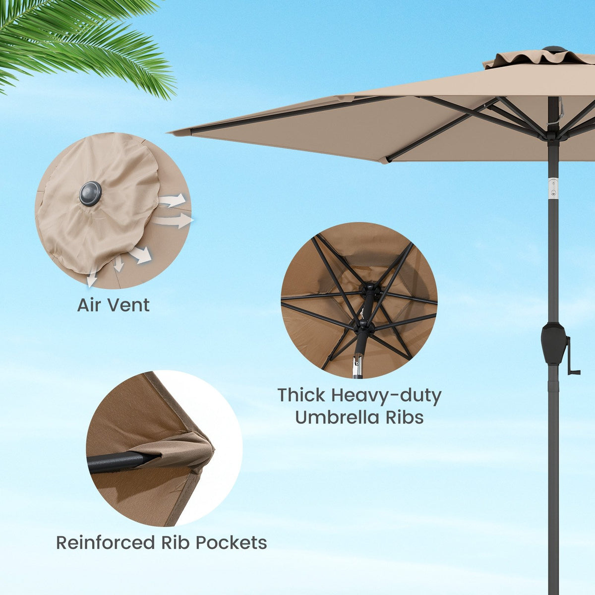 7.5 feet Outdoor Patio Heavy Duty Market Umbrella with Push Button Tilt-Tan view 9