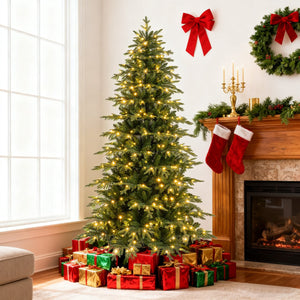 7.5 Feet Pre-Lit Artificial Christmas Tree Hinged Xmas Tree with LED Lights view 3