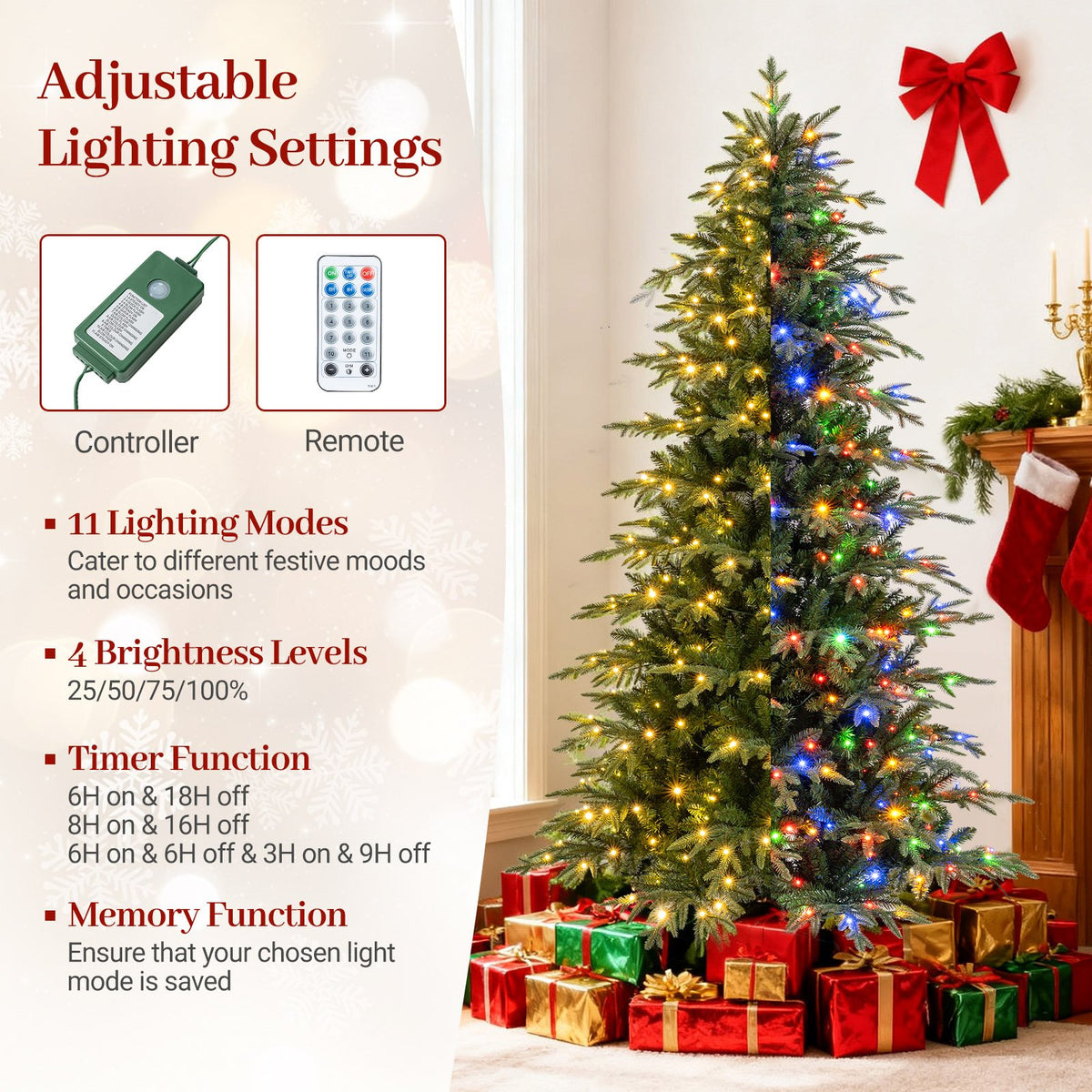 7.5 Feet Pre-Lit Artificial Christmas Tree Hinged Xmas Tree with LED Lights view 9
