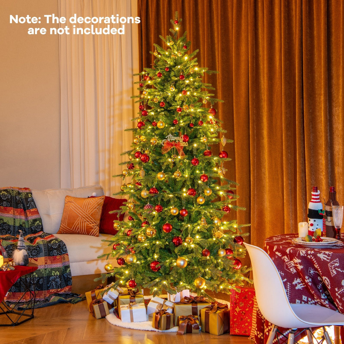 7.5 Feet Pre-Lit Artificial Christmas Tree with Warm White LED Lights view 5