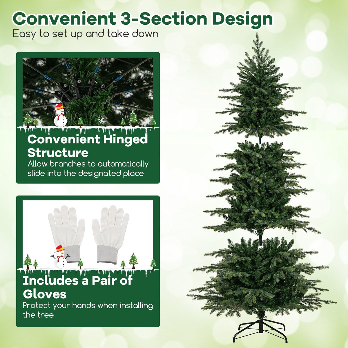 7.5 Feet Pre-Lit Artificial Christmas Tree with Warm White LED Lights view 9