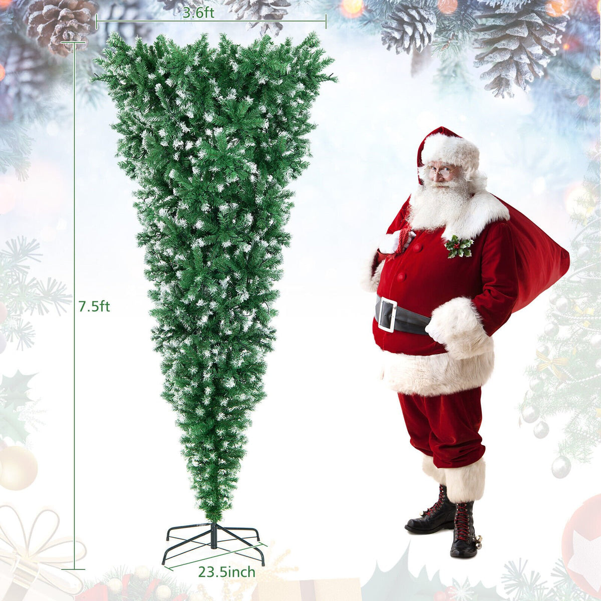 7.5 Feet Pre-Lit Snowy Upside Down Christmas Tree 1100 Tips view 4