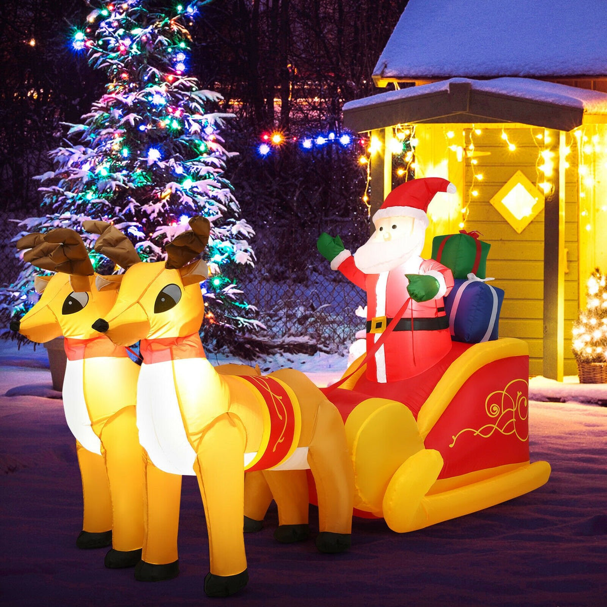 7.5 Feet Waterproof Outdoor Inflatable Santa with Double Deer and Sled view 3