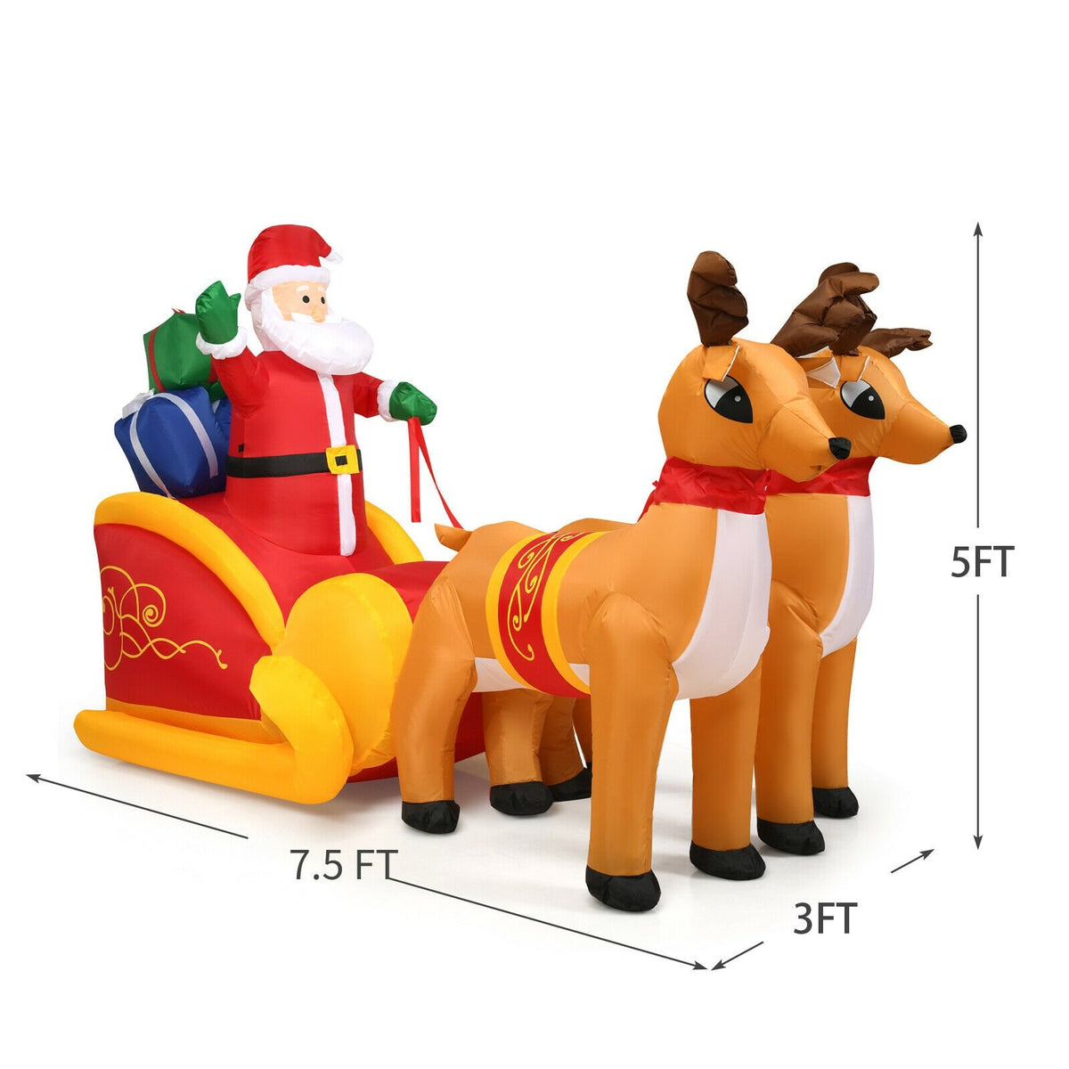 7.5 Feet Waterproof Outdoor Inflatable Santa with Double Deer and Sled view 5