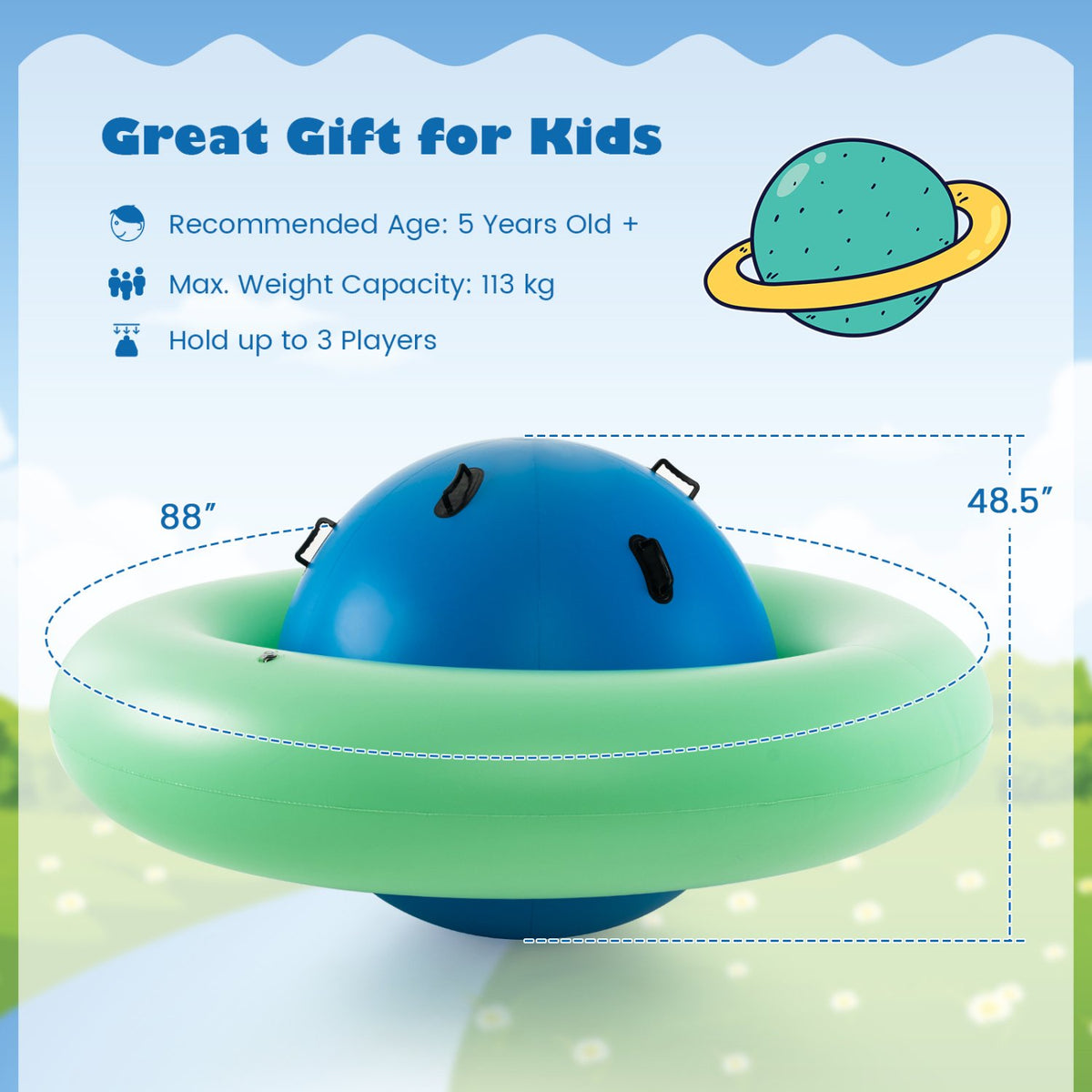 7.5 Foot Giant Inflatable Dome Rocker Bouncer with 6 Built-in Handles for Kids-Green view 5