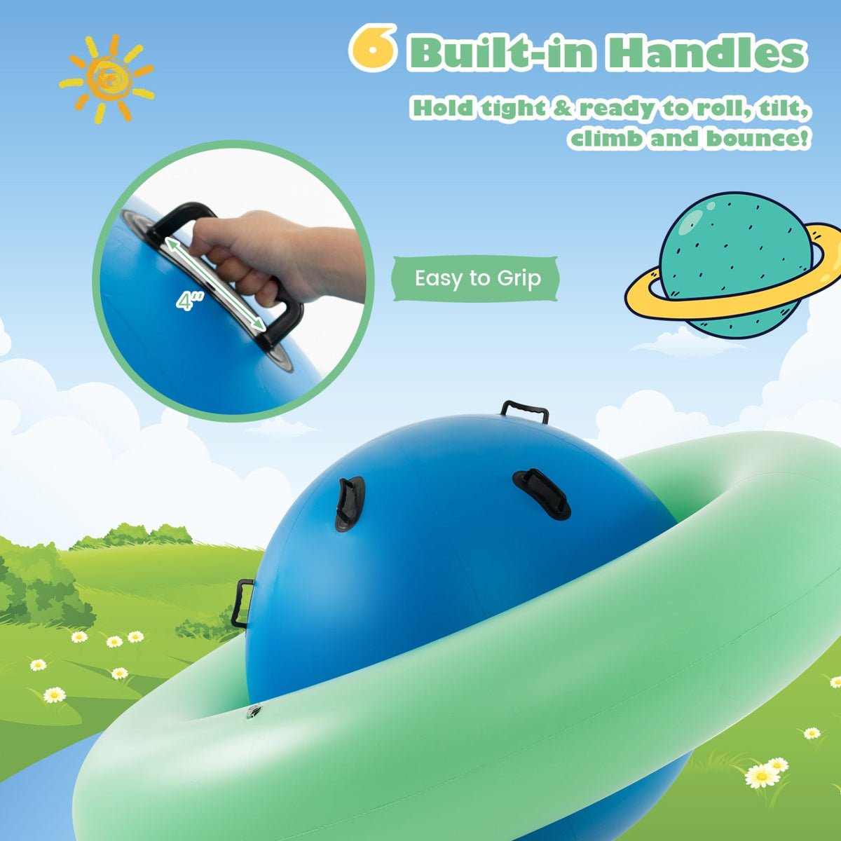 7.5 Foot Giant Inflatable Dome Rocker Bouncer with 6 Built-in Handles for Kids-Green view 6