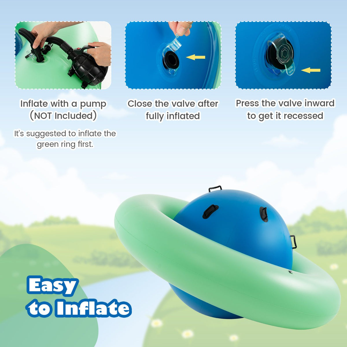 7.5 Foot Giant Inflatable Dome Rocker Bouncer with 6 Built-in Handles for Kids-Green view 7