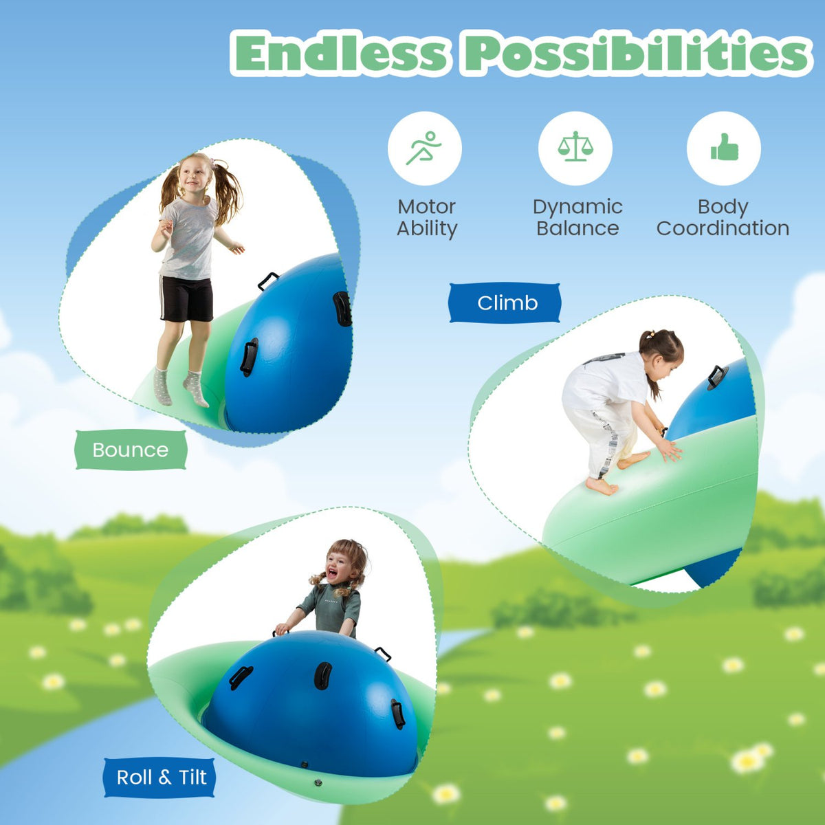 7.5 Foot Giant Inflatable Dome Rocker Bouncer with 6 Built-in Handles for Kids-Green view 9