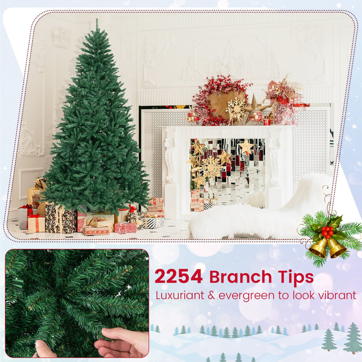 7.5 Feet Artificial Christmas Tree with Folding Metal Stand view 7