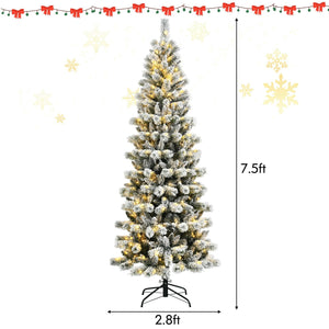 7.5 Feet Pre-Lit Hinged Christmas Tree Snow Flocked with 9 Modes Lights view 5