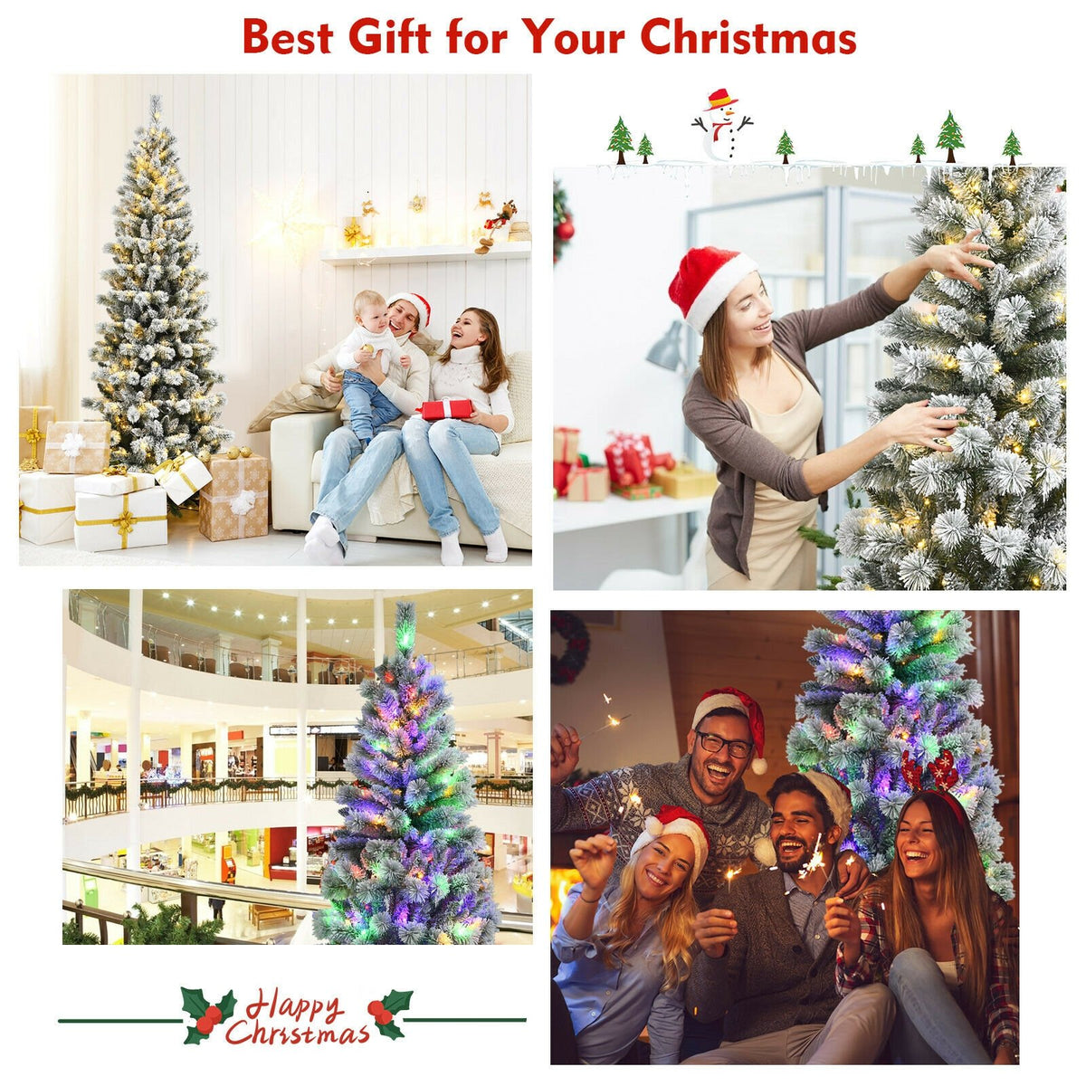 7.5 Feet Pre-Lit Hinged Christmas Tree Snow Flocked with 9 Modes Lights view 8