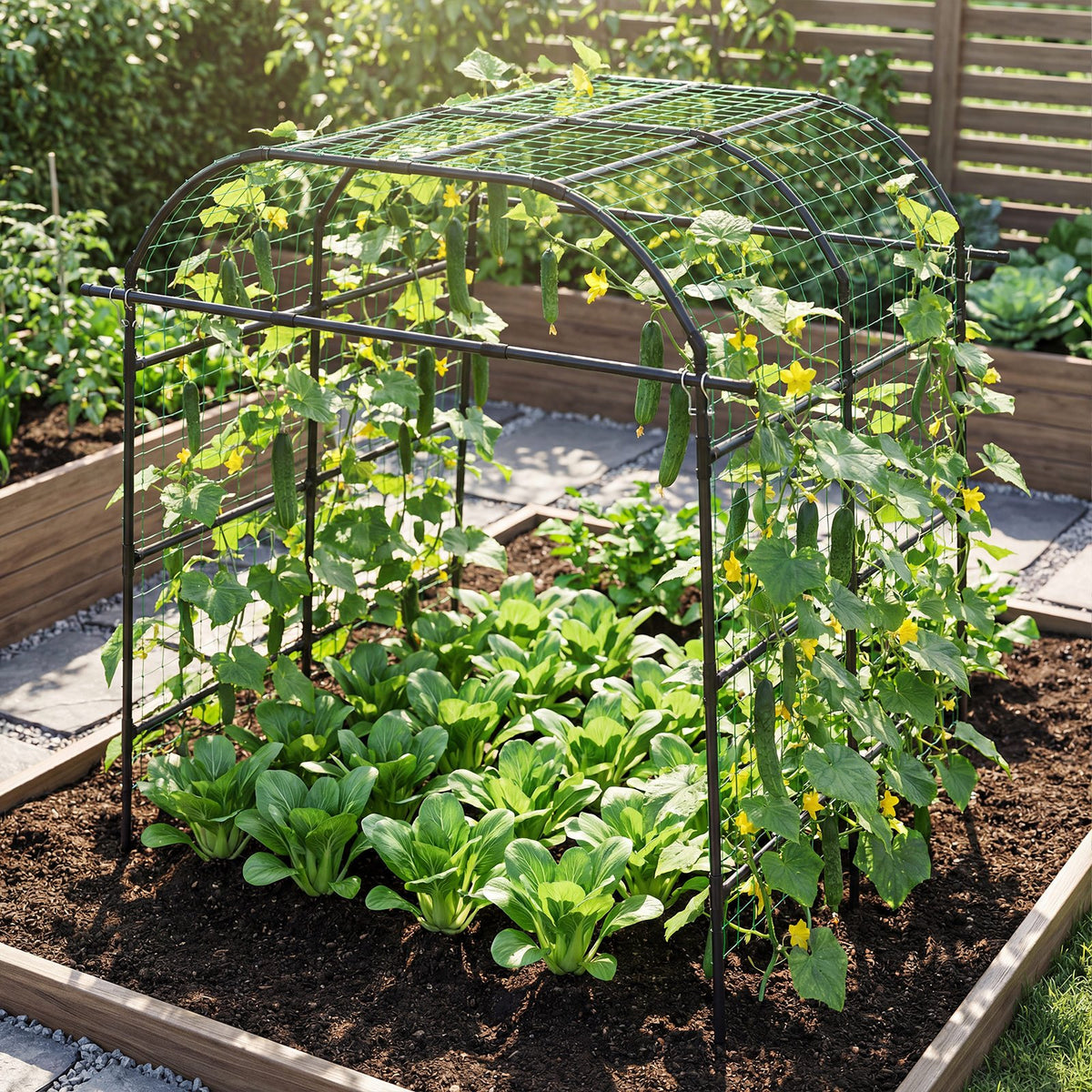 7.5 FT Tall Metal Garden Arch Trellis for Climbing Plants Outdoor-Black view 2