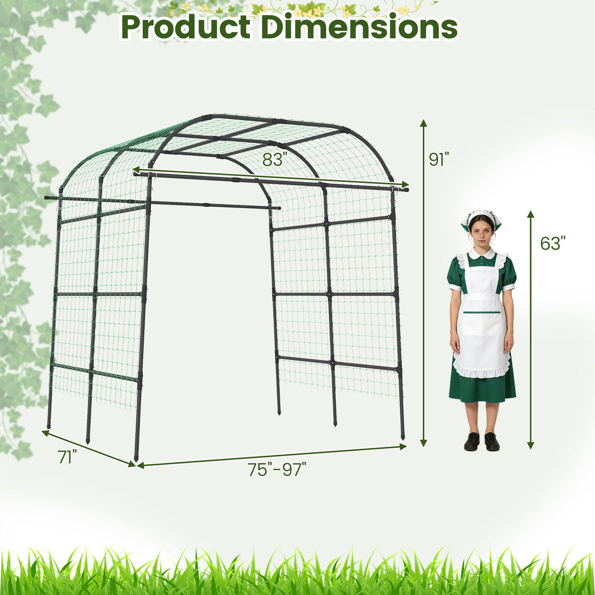 7.5 FT Tall Metal Garden Arch Trellis for Climbing Plants Outdoor-Black view 5