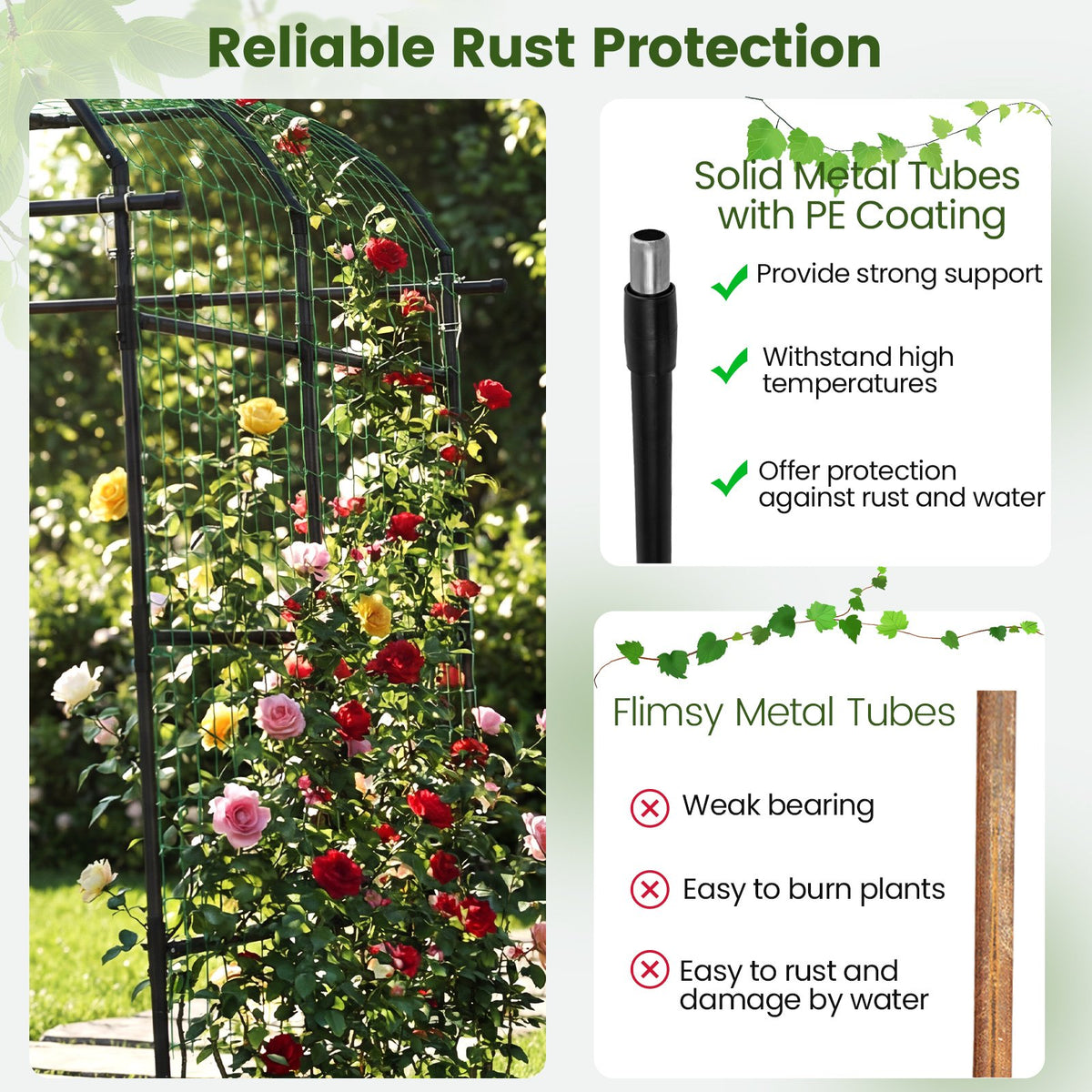 7.5 FT Tall Metal Garden Arch Trellis for Climbing Plants Outdoor-Black view 7