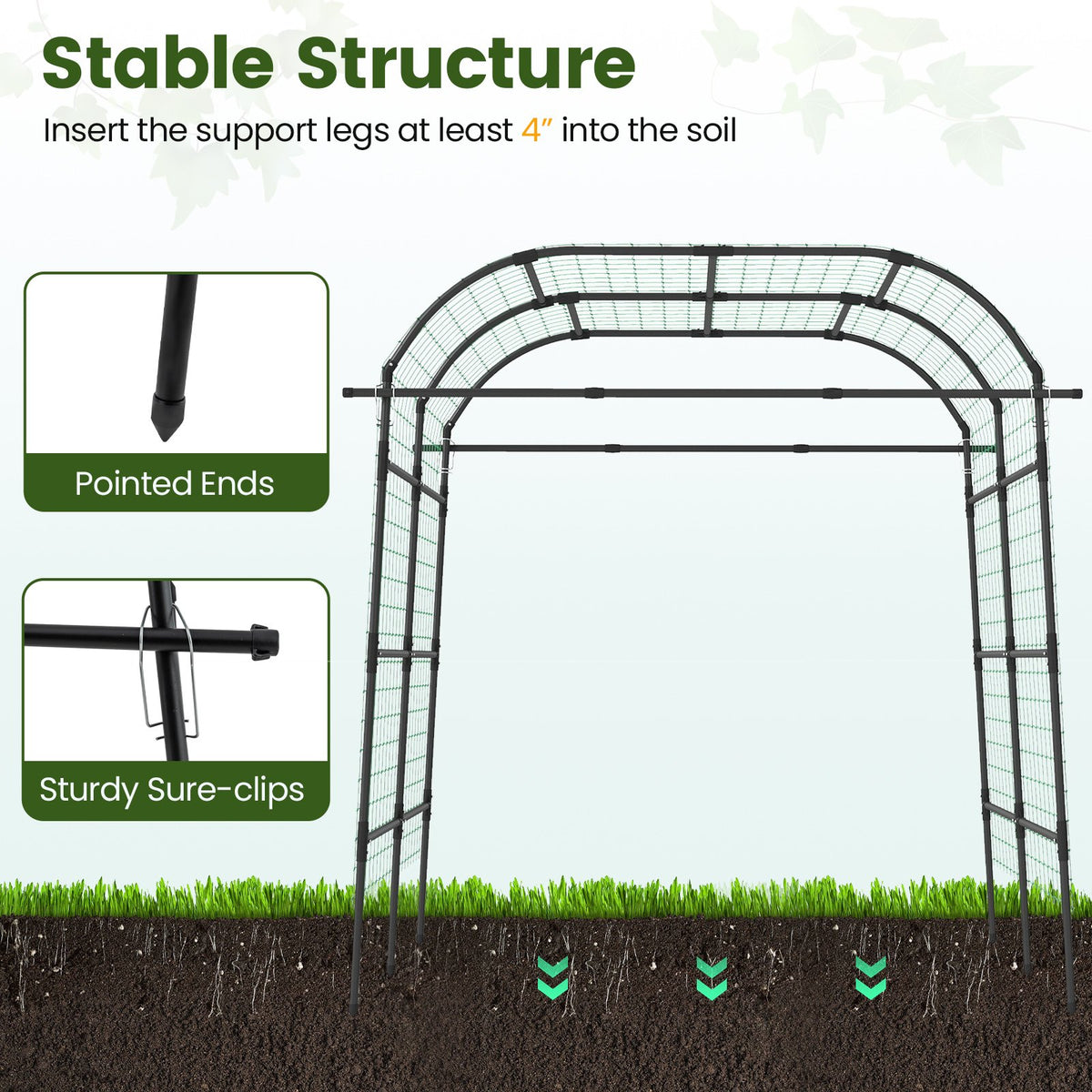 7.5 FT Tall Metal Garden Arch Trellis for Climbing Plants Outdoor-Black view 8