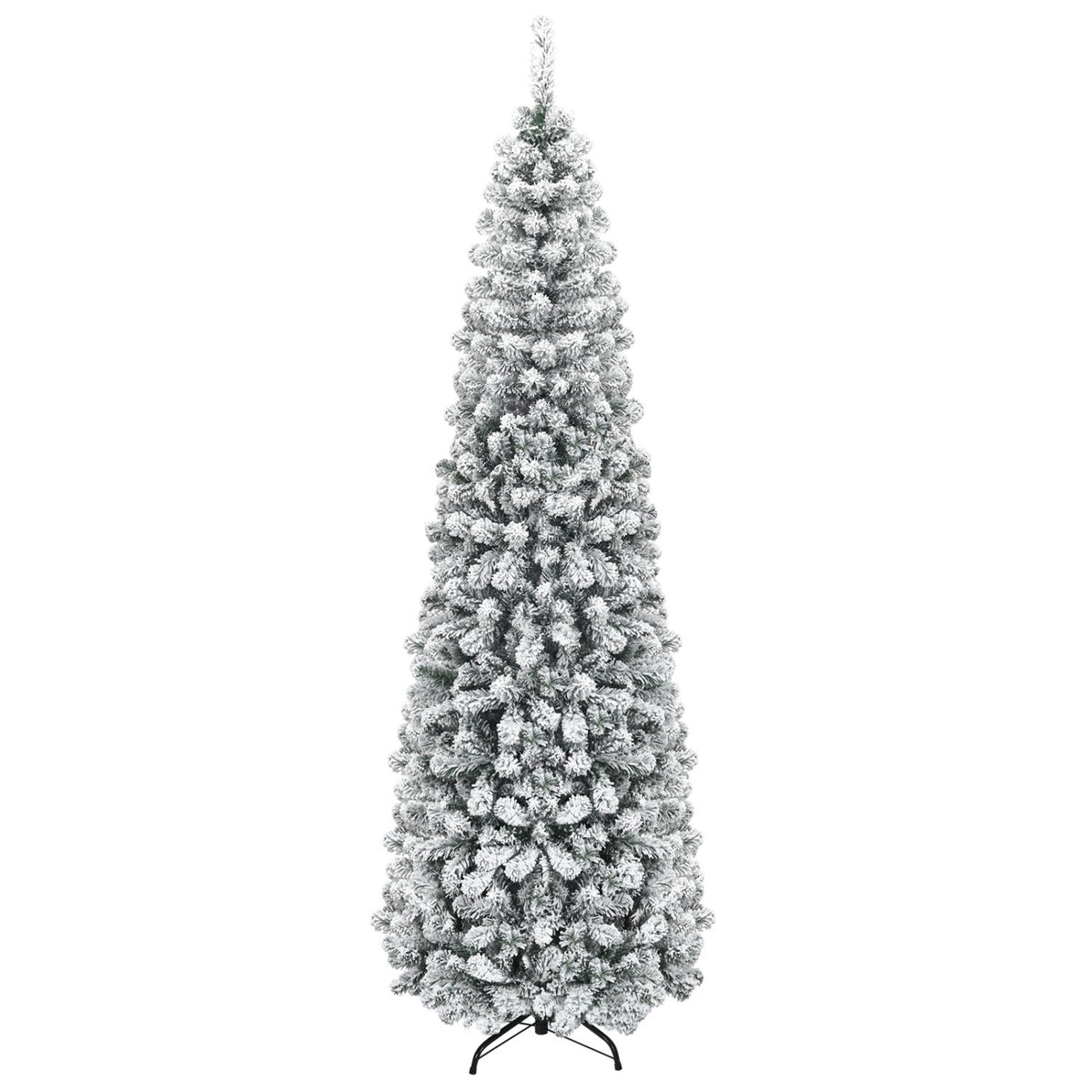 7.5 Feet Unlit Hinged Snow Flocked Artificial Pencil Christmas Tree with 641 Tips