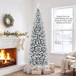 7.5 Feet Unlit Hinged Snow Flocked Artificial Pencil Christmas Tree with 641 Tips view 5