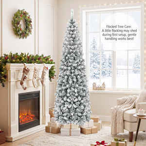 7.5 Feet Unlit Hinged Snow Flocked Artificial Pencil Christmas Tree with 641 Tips view 6
