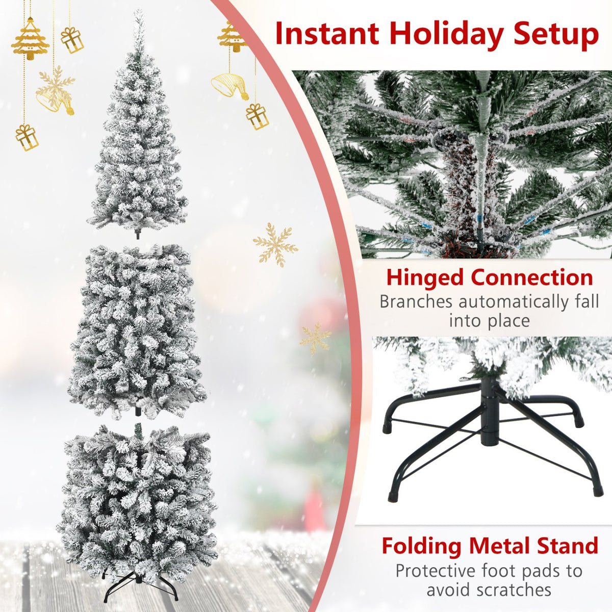 7.5 Feet Unlit Hinged Snow Flocked Artificial Pencil Christmas Tree with 641 Tips view 8