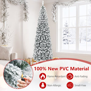 7.5 Feet Unlit Hinged Snow Flocked Artificial Pencil Christmas Tree with 641 Tips view 9