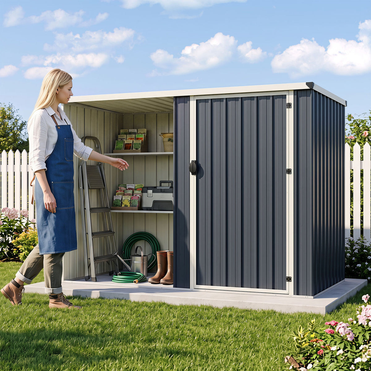 7.6 x 4 Ft Outdoor Metal Storage Shed with Lockable Single Door-Gray view 3