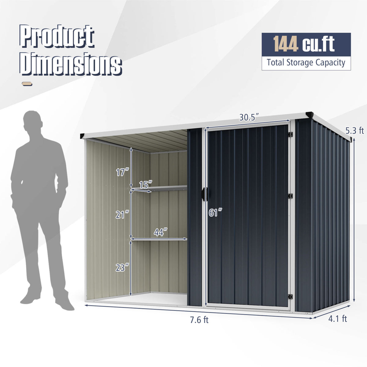 7.6 x 4 Ft Outdoor Metal Storage Shed with Lockable Single Door-Gray view 5