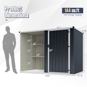 7.6 x 4 Ft Outdoor Metal Storage Shed with Lockable Single Door-Gray view 5