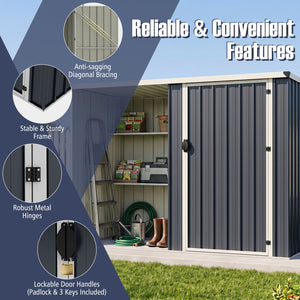 7.6 x 4 Ft Outdoor Metal Storage Shed with Lockable Single Door-Gray view 9