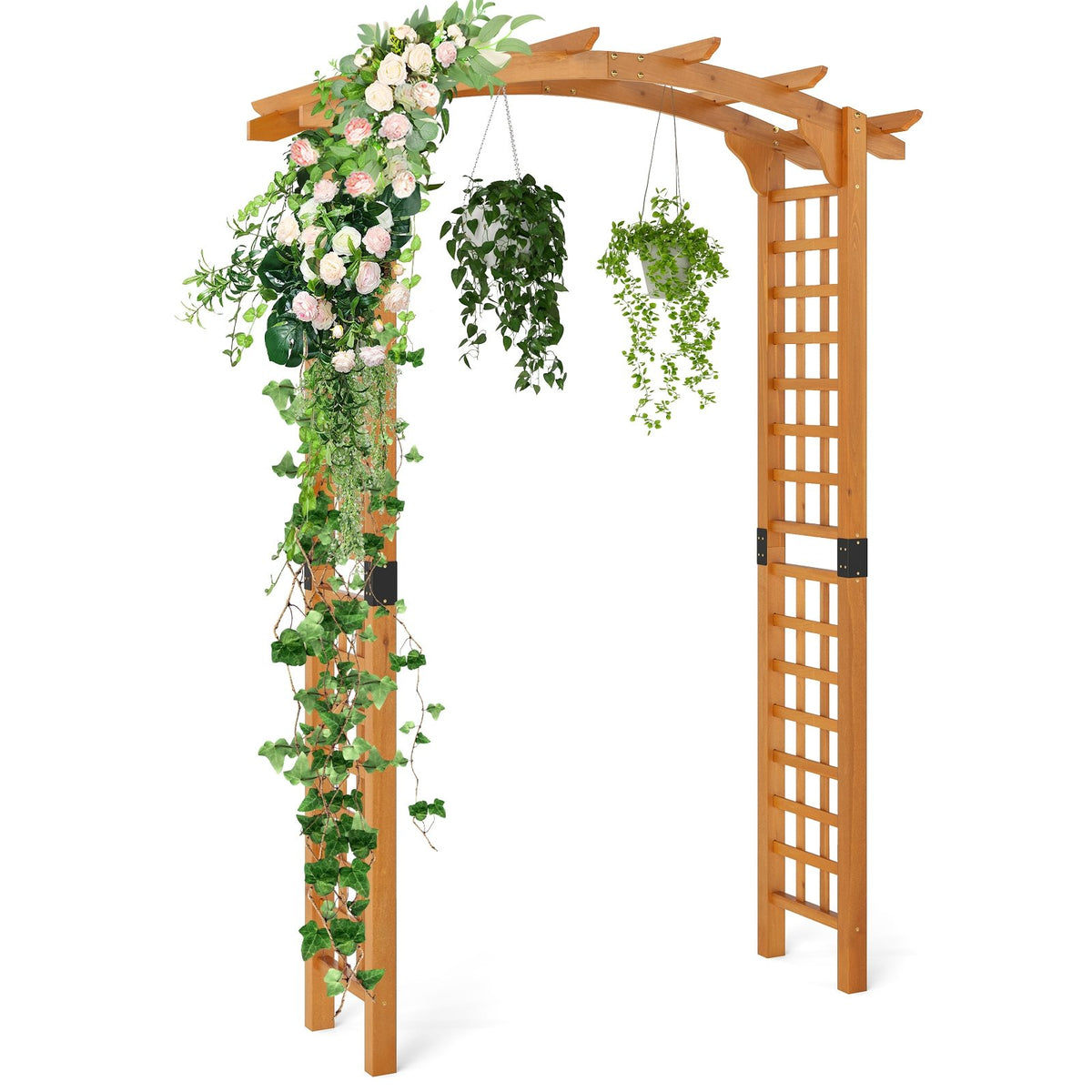7/7.5 Feet Garden Arch Wooden Arbor Outdoor Wood Trellis for Climbing Plants-7.5 FT
