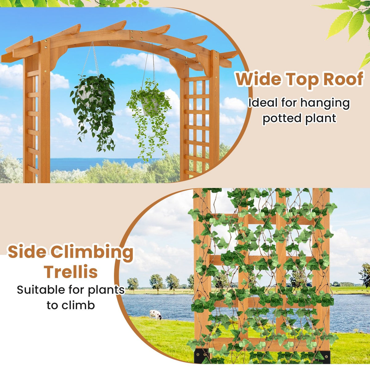 7/7.5 Feet Garden Arch Wooden Arbor Outdoor Wood Trellis for Climbing Plants-7.5 FT view 6