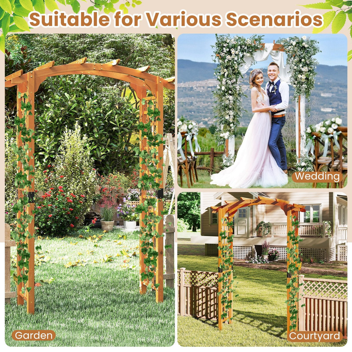 7/7.5 Feet Garden Arch Wooden Arbor Outdoor Wood Trellis for Climbing Plants-7.5 FT view 8