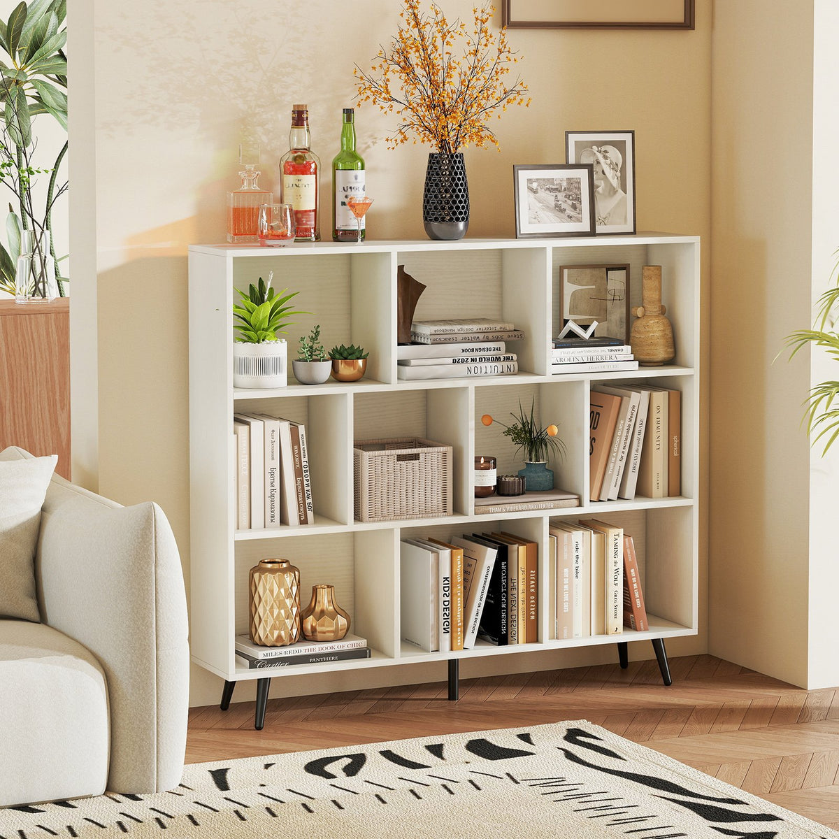 7/8/10-Cube Bookcase with 5 Tapered Metal Legs-10 Cubes view 3
