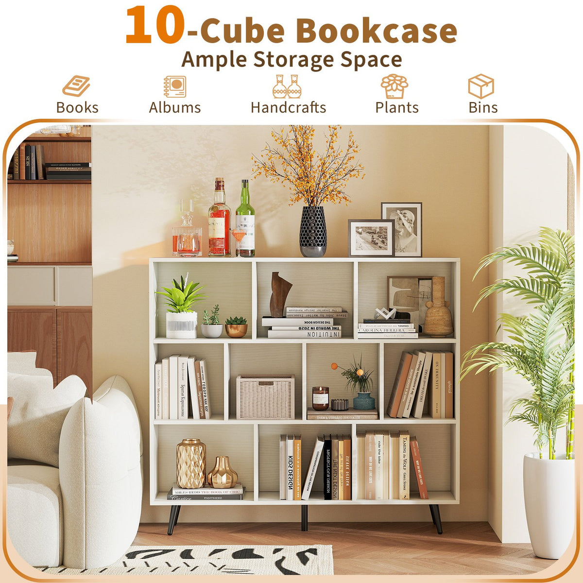7/8/10-Cube Bookcase with 5 Tapered Metal Legs-10 Cubes view 7
