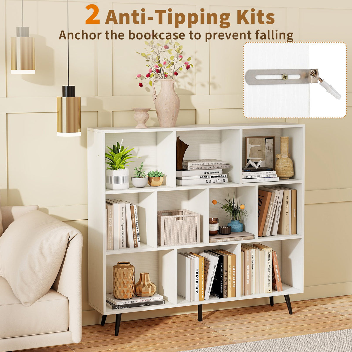 7/8/10-Cube Bookcase with 5 Tapered Metal Legs-10 Cubes view 8