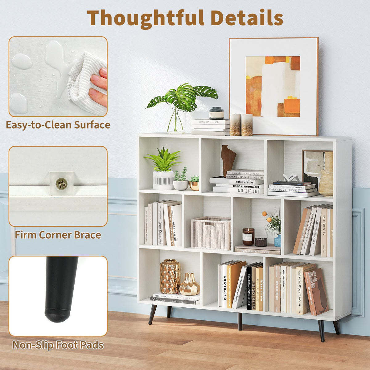 7/8/10-Cube Bookcase with 5 Tapered Metal Legs-10 Cubes view 9