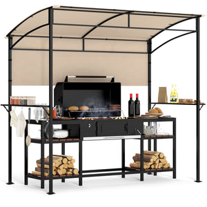 7.8 x 4.4 FT Outdoor Patio BBQ Canopy with Metal Shelves and Bottle Openers-Beige