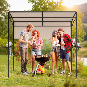 7.8 x 4.4 FT Outdoor Patio BBQ Canopy with Metal Shelves and Bottle Openers-Beige view 2