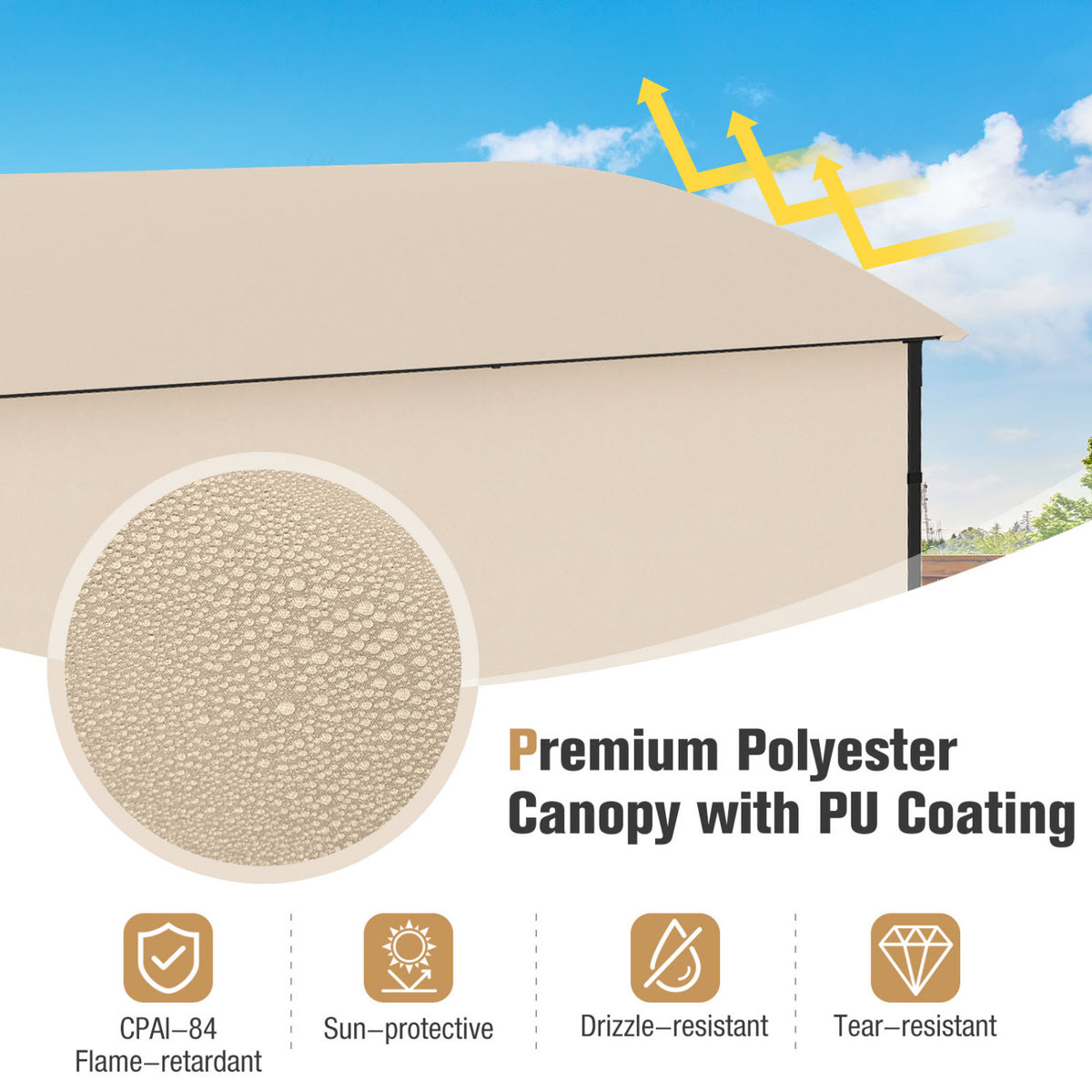 7.8 x 4.4 FT Outdoor Patio BBQ Canopy with Metal Shelves and Bottle Openers-Beige view 7