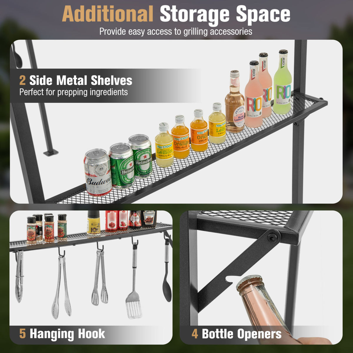 7.8 x 4.4 FT Outdoor Patio BBQ Canopy with Metal Shelves and Bottle Openers-Beige view 8