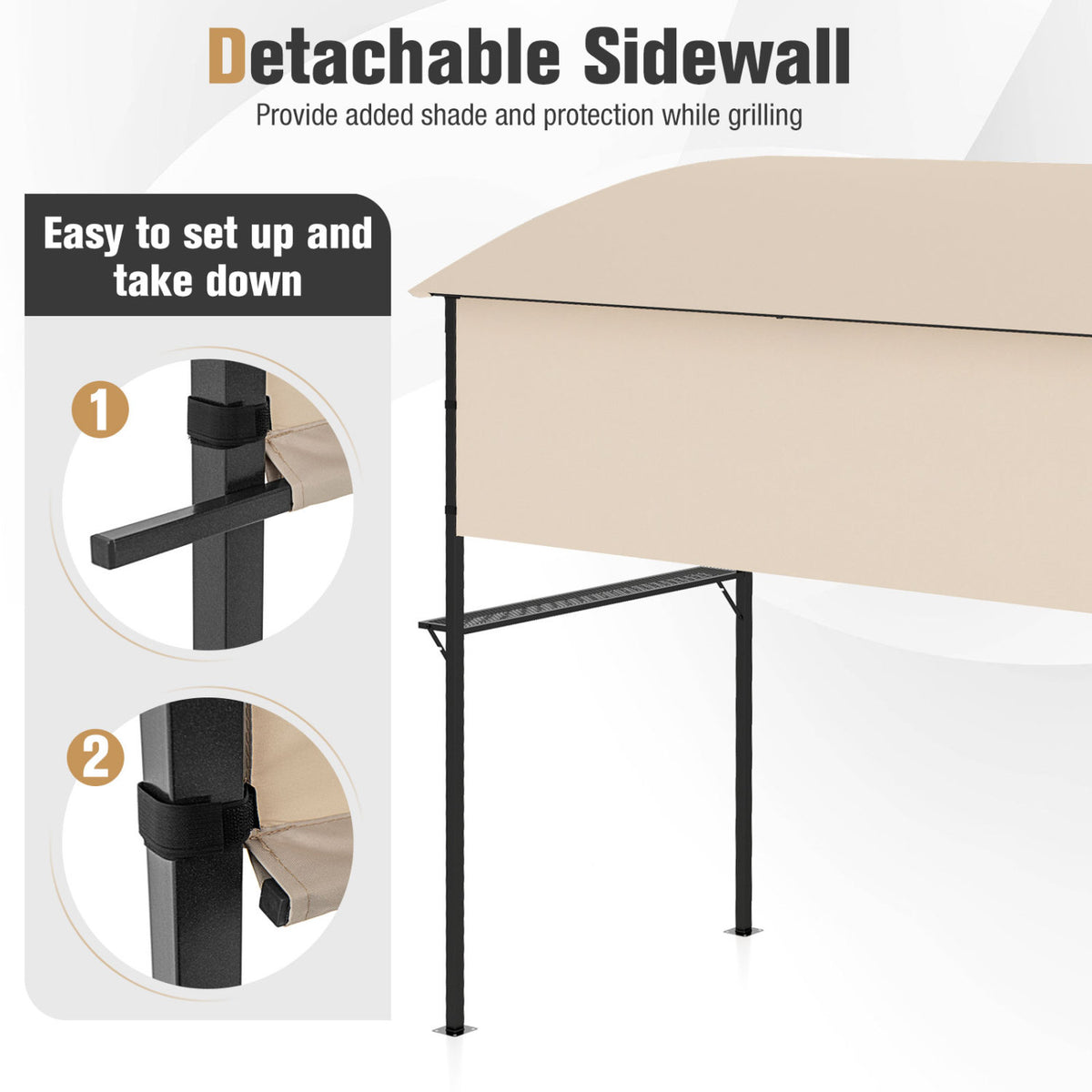 7.8 x 4.4 FT Outdoor Patio BBQ Canopy with Metal Shelves and Bottle Openers-Beige view 9
