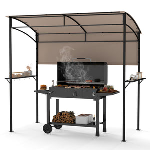7.8 x 4.4 FT Outdoor Patio BBQ Canopy with Metal Shelves and Bottle Openers-Brown