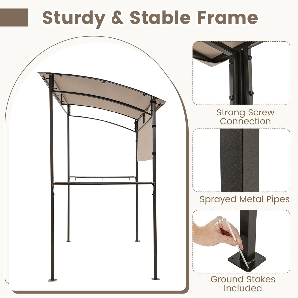 7.8 x 4.4 FT Outdoor Patio BBQ Canopy with Metal Shelves and Bottle Openers-Brown view 7