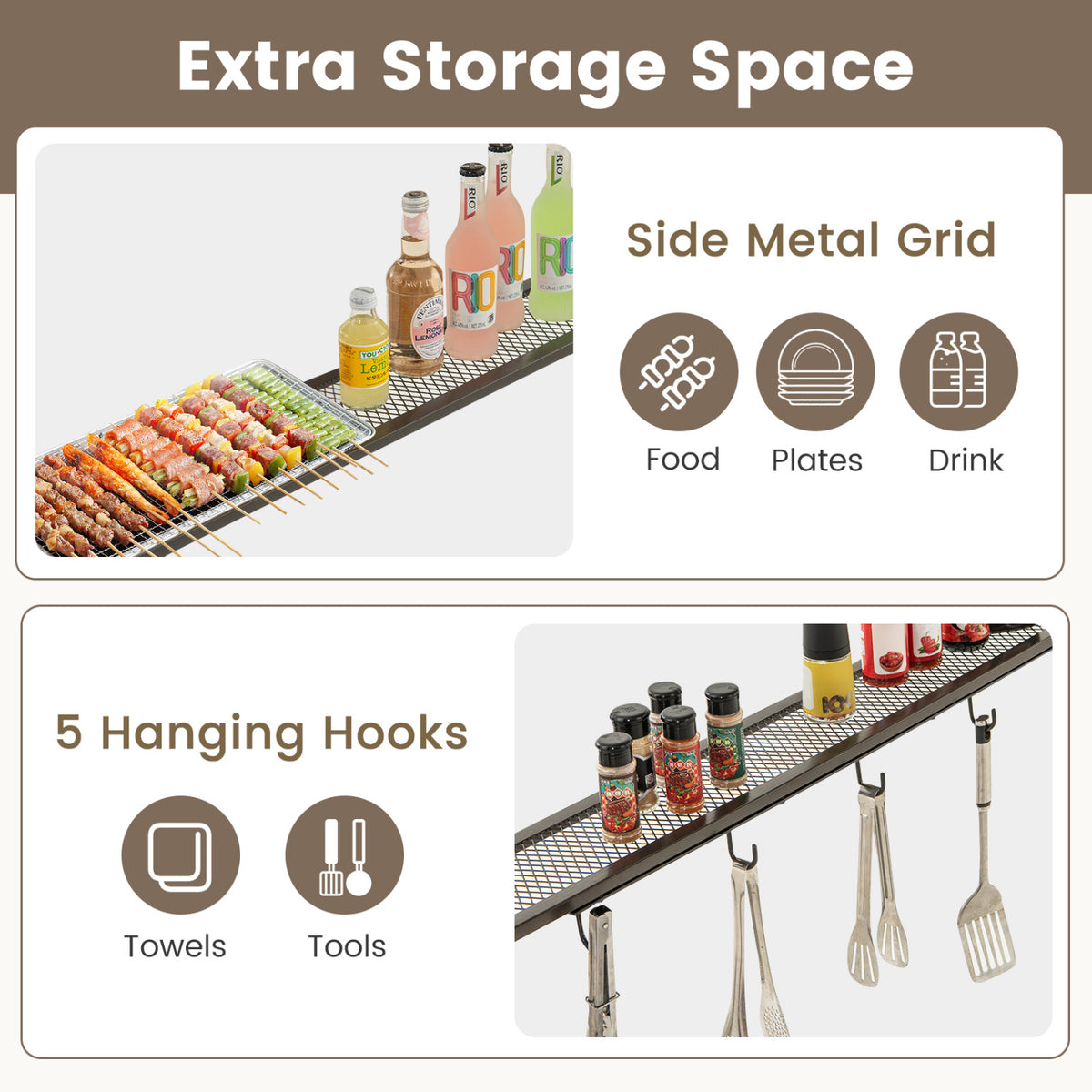 7.8 x 4.4 FT Outdoor Patio BBQ Canopy with Metal Shelves and Bottle Openers-Brown view 8